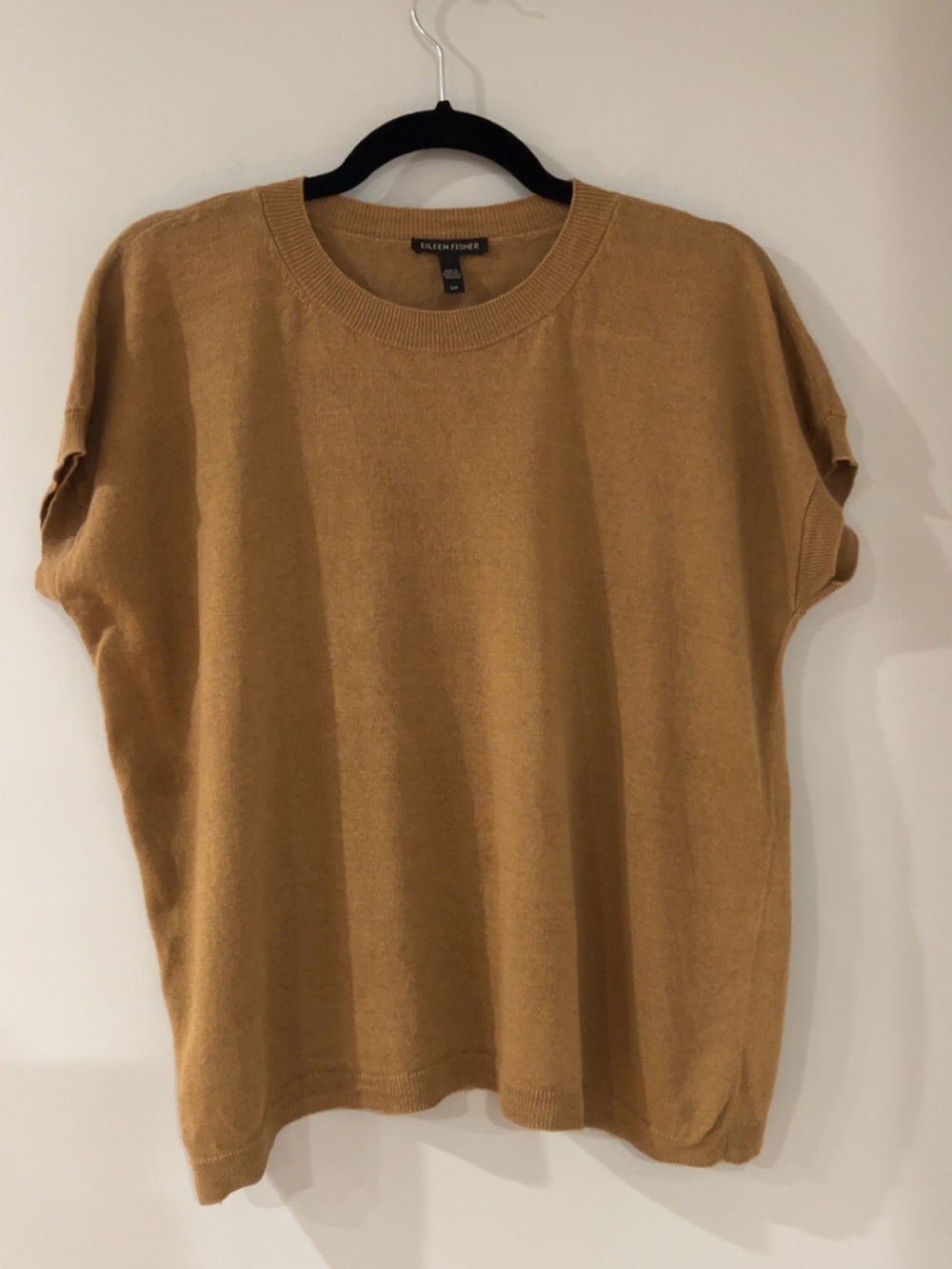 Eileen Fisher Organic Linen & Organic Cotton Blend Camel Short Sleeve Knit Top